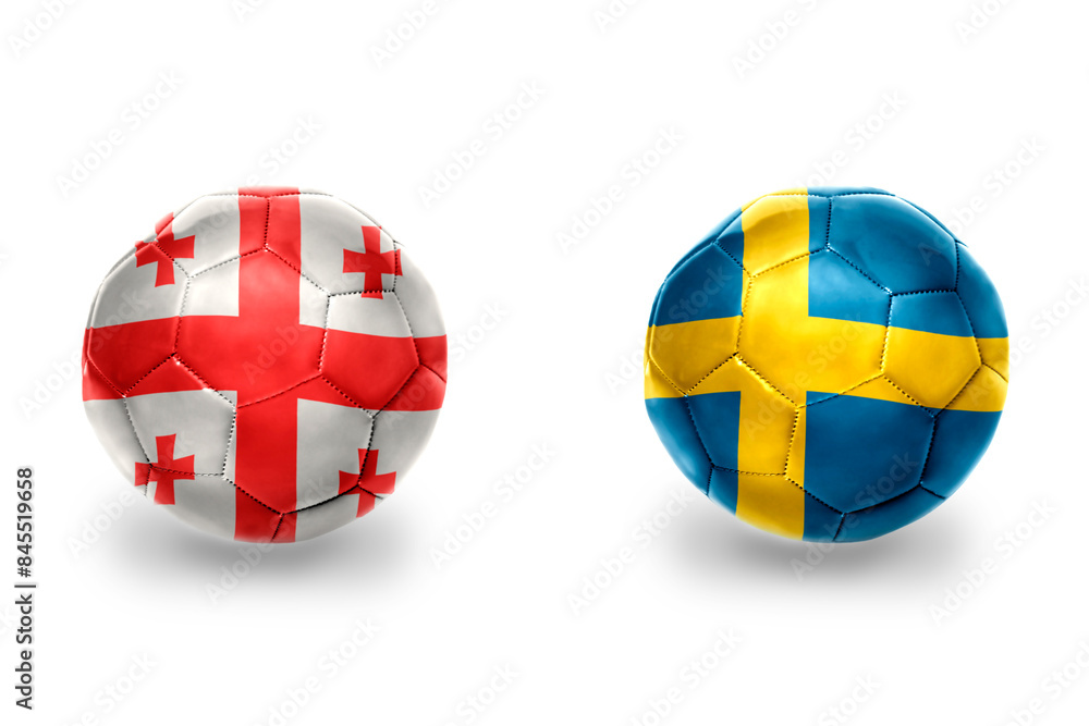 Obraz premium football balls with national flags of sweden and georgia ,soccer teams. on the white background.