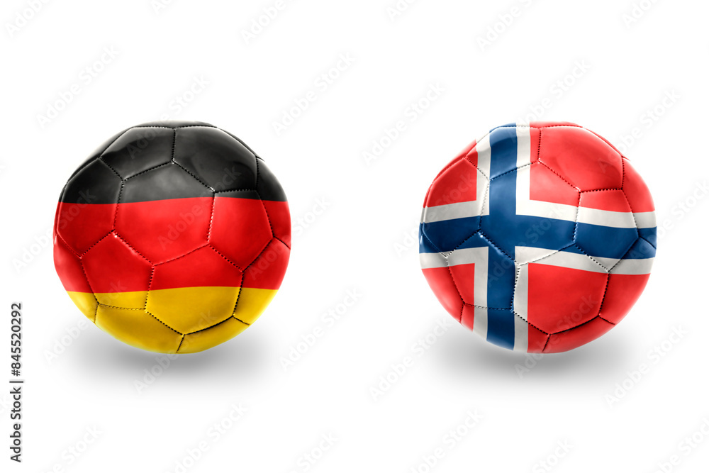 football balls with national flags of germany and norway ,soccer teams. on the white background. football balls with national flags of germany and norway ,soccer teams. on the white background.