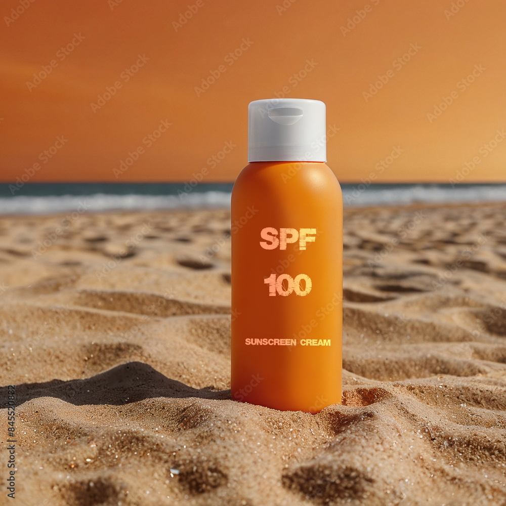 SPF 100 sunscreen in orange bottle SPF 100 sunscreen in orange bottle