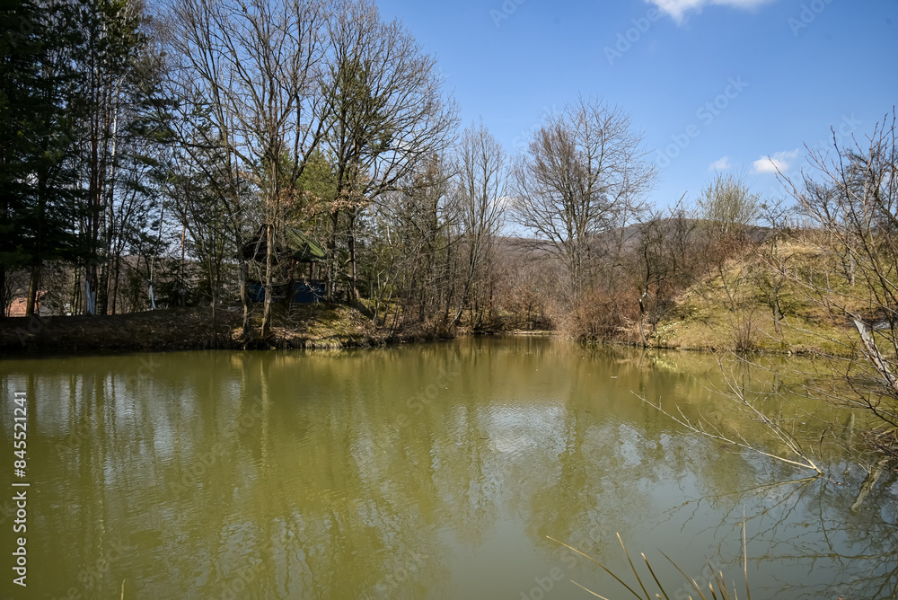 Fototapeta premium Landscape near a lake in the Kharkov region in early spring