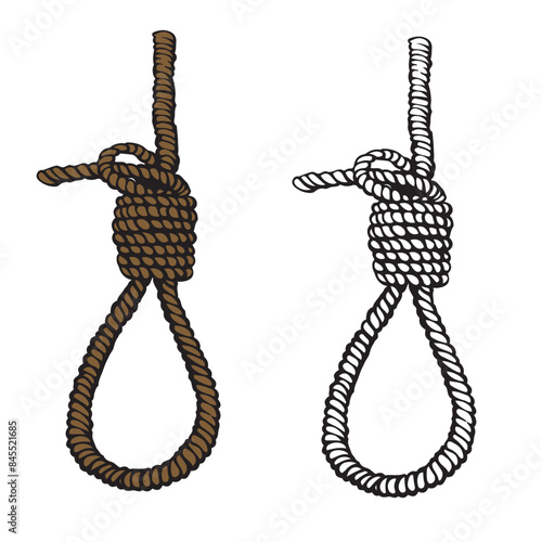 noose drawing with line art style. Simple design outline style. Easy to edit. Rope, hung. Isolated on white background. Vector illustration