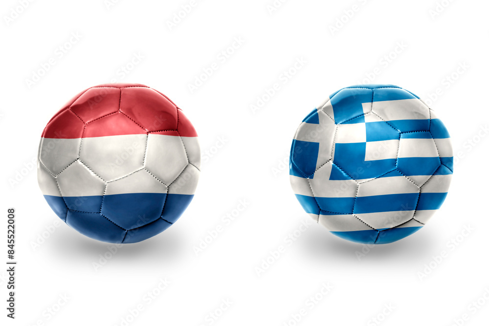 Obraz premium football balls with national flags of greece and netherlands ,soccer teams. on the white background.