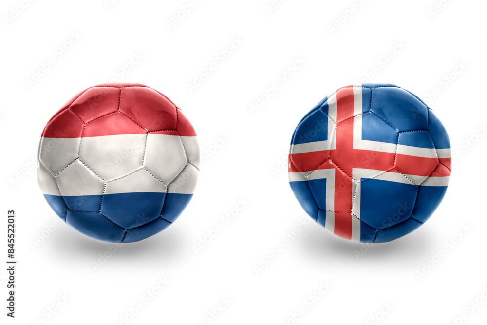 football balls with national flags of iceland and netherlands ,soccer teams. on the white background. football balls with national flags of iceland and netherlands ,soccer teams. on the white background.