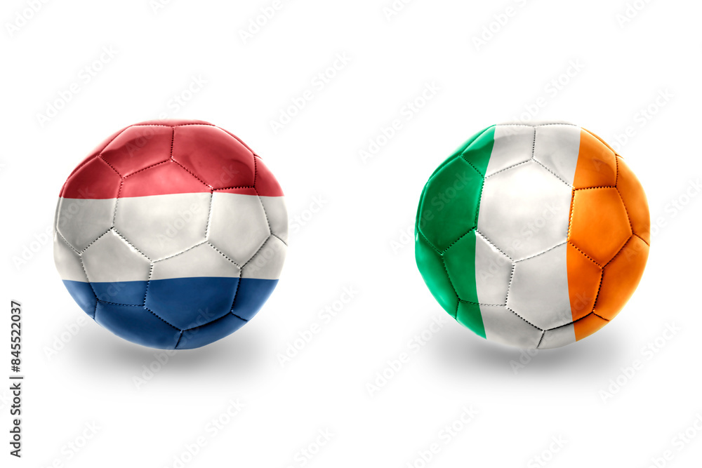 Fototapeta premium football balls with national flags of ireland and netherlands ,soccer teams. on the white background.