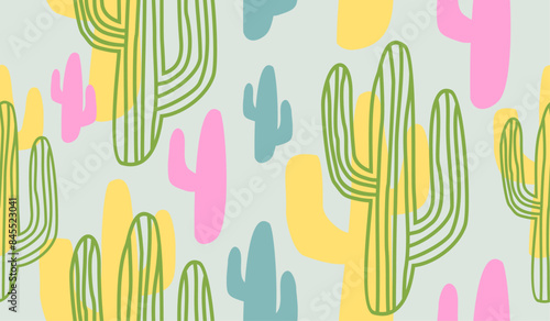 Cute cactus plants pattern background vector design
