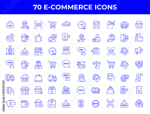 Set of line icons in linear style. Series - E-commerce and shopping. Online shopping cart, electronic purchase and sale on marketplaces. Conceptual pictogram and infographic DN7