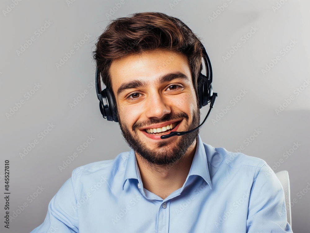 Male customer support operator with headset and smiling Male customer support operator with headset and smiling