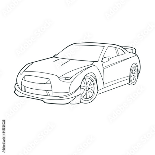 race car drawing with line art style. Simple design outline style. You can give color you want. Sport car. Vector illustration