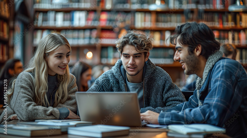 Students Studying Together in a Cozy Library Environment Students Studying Together in a Cozy Library Environment