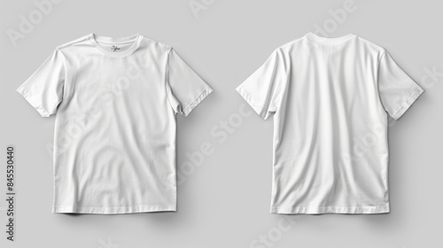 White blank T-shirt template,from two sides, natural shape on invisible mannequin, for your design mockup for print, isolated on white background.