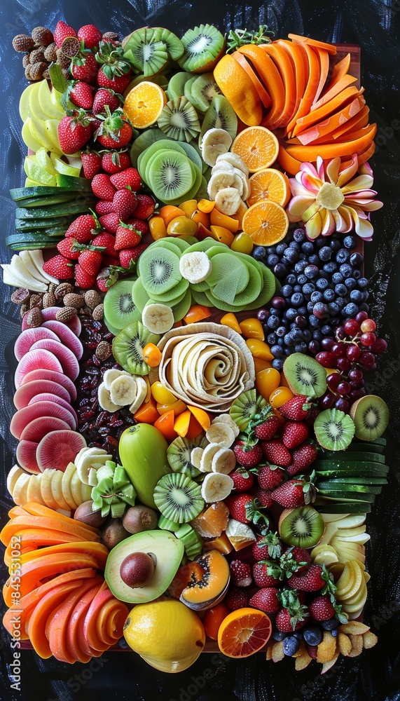 Summer Celebration Raw Food Platter with Vibrant Fruits and Vegetables - Ideal for Healthy Holiday Parties Summer Celebration Raw Food Platter with Vibrant Fruits and Vegetables - Ideal for Healthy Holiday Parties