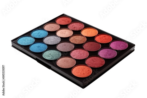 Multi-colored eyeshadow palette case isolated on transparent background.