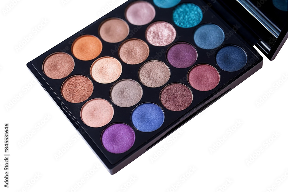 Multi-colored eyeshadow palette case isolated on transparent background. Multi-colored eyeshadow palette case isolated on transparent background.