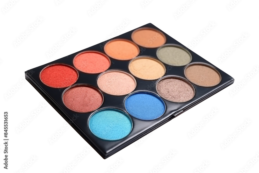 Multi-colored eyeshadow palette case isolated on transparent background. Multi-colored eyeshadow palette case isolated on transparent background.