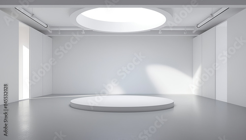 A 3D Render of an Empty White Room with Shelves and Frames, Ideal for Exhibitions or Home Decor