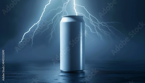 Energy Drink Can Mockups, Lightning bolt on a black background