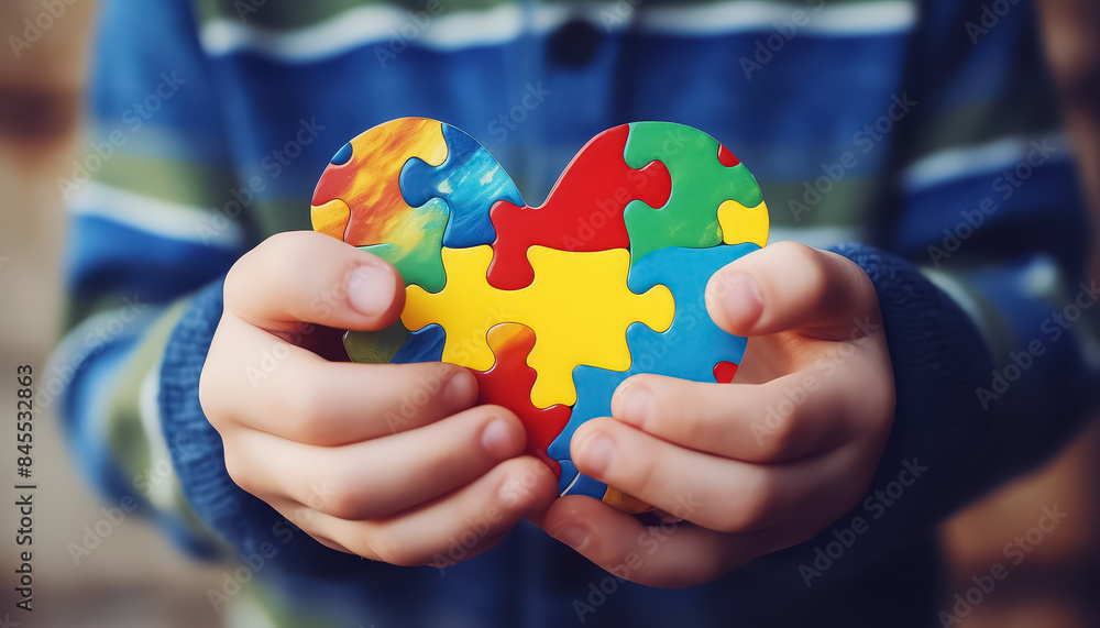 A person is holding a puzzle piece heart A person is holding a puzzle piece heart
