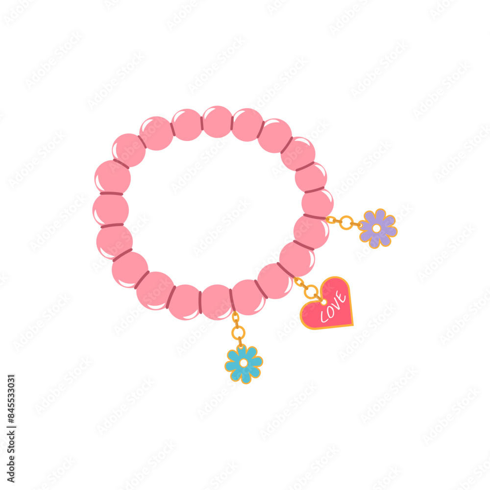 Kids jewelry. Cartoon drawing of bracelet from colorful beads for children isolated on white
