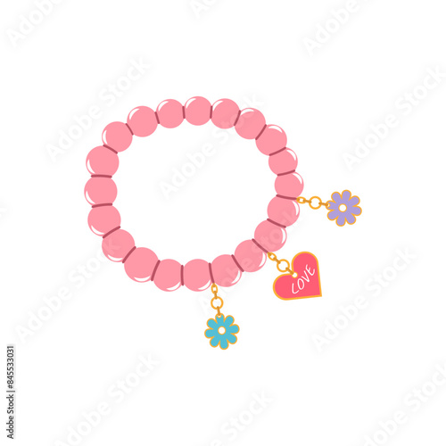 Obraz na płótnie Kids jewelry. Cartoon drawing of bracelet from colorful beads for children isolated on white w salonie