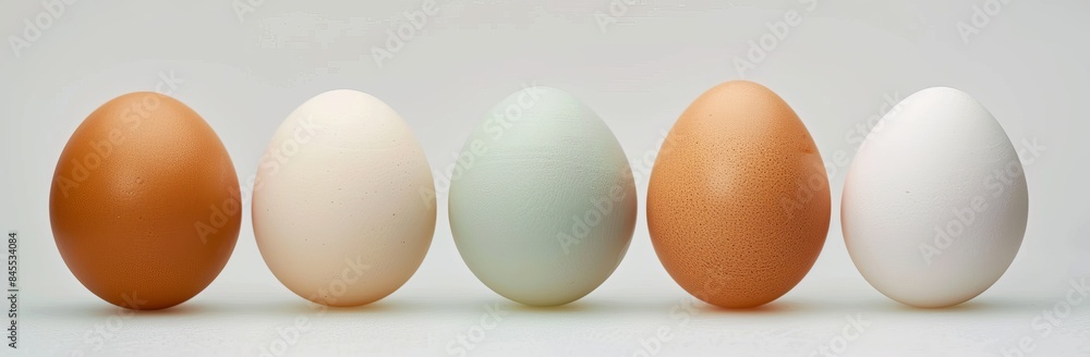 A 3d illustration of different shades of egg sorted in a row, suitable for themes related to food, eggs, and agriculture. A 3d illustration of different shades of egg sorted in a row, suitable for themes related to food, eggs, and agriculture.