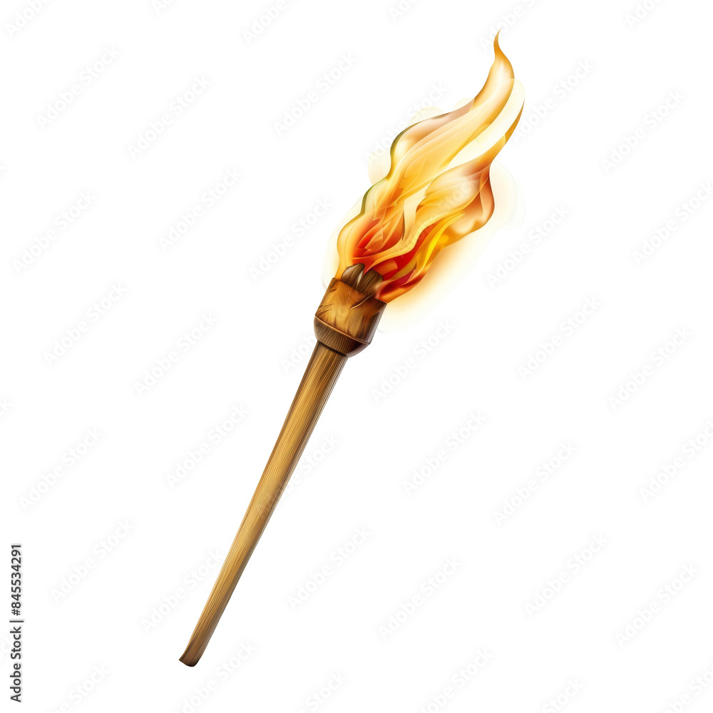 Golden torch with swirling flames isolated on white background. Concept of victory, light, and celebration. Golden torch with swirling flames isolated on white background. Concept of victory, light, and celebration.