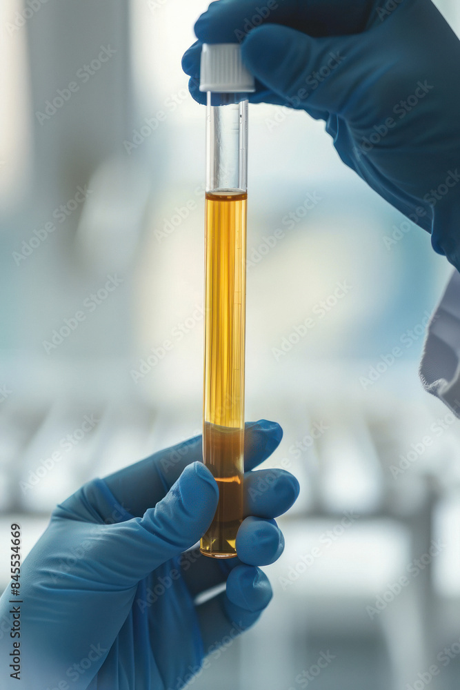 Scientist hand holding test tube filled with liquid Scientist hand holding test tube filled with liquid
