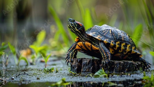 Painted Turtle Perched on a Log
