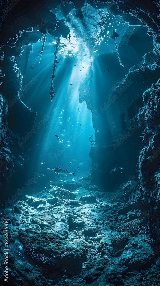 Obraz premium Sunken Shipwreck Portal to the Past Preserved Beneath the Waves