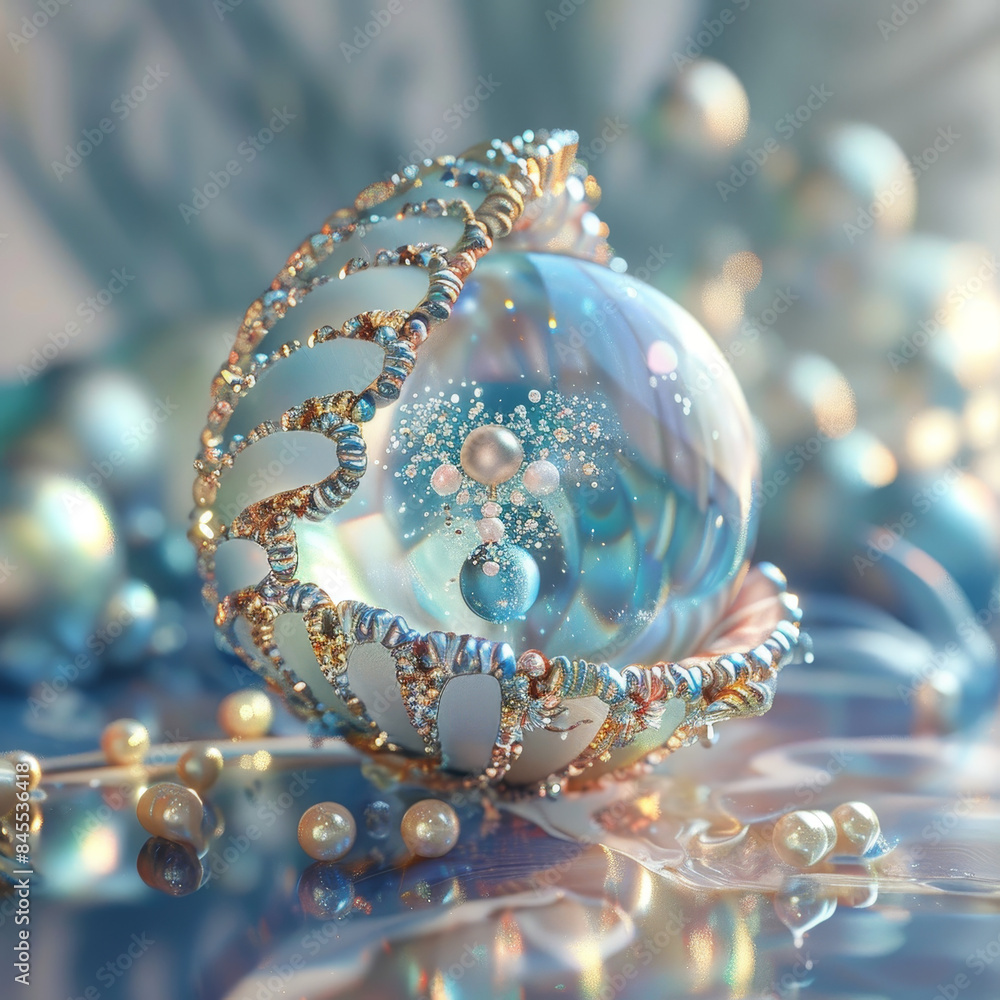 3d luxury abstract blue and white pearl with golden elements. Elegance opened sea shell with sphere. Ai generated digital art 3d luxury abstract blue and white pearl with golden elements. Elegance opened sea shell with sphere. Ai generated digital art
