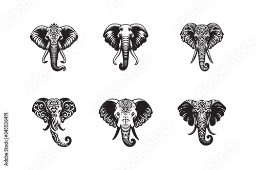 Set of Vector elephant head Silhouette design