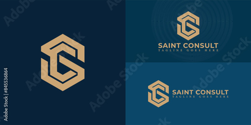 Abstract initial hexagon letter SC or CS logo in gold color isolated on multiple background colors. The logo is suitable for business and consulting company logo vector design illustration inspiration
