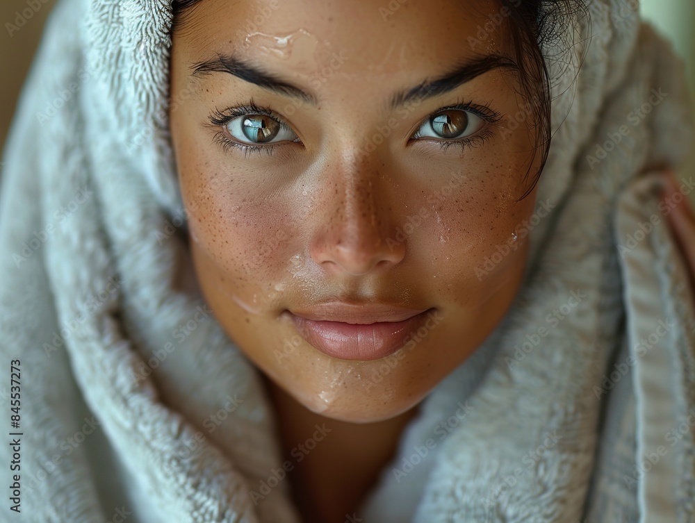 Woman with towel and glowing skin Woman with towel and glowing skin