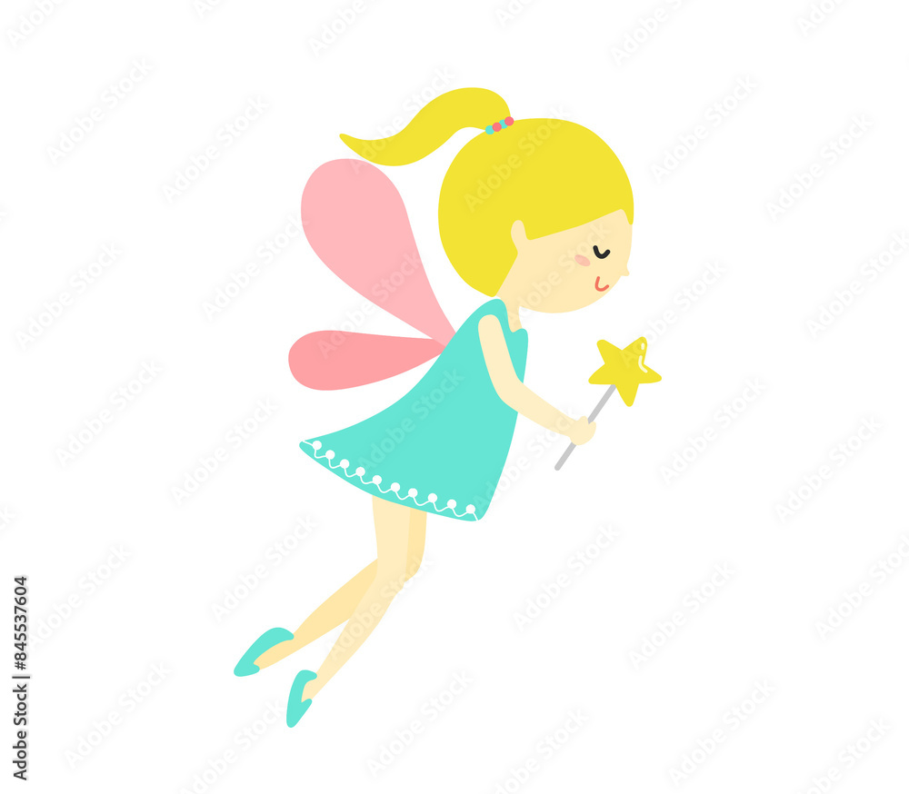 Cute Smiling Fairy Illustration. A blonde fairy holding a star wand. Cute Smiling Fairy Illustration. A blonde fairy holding a star wand.