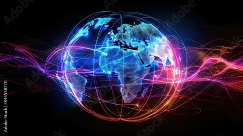 Wallpaper Mural A colorful globe with many lines and dots surrounding it, Abstract global networking communication Torontodigital.ca