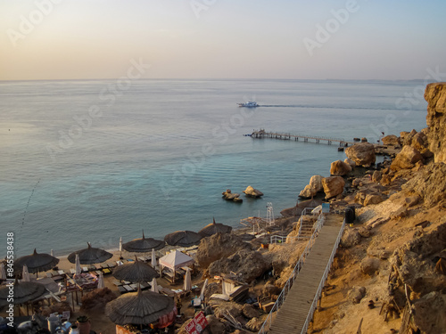 Atmospheric cafe on the shores of the Red Sea in Egypt photo