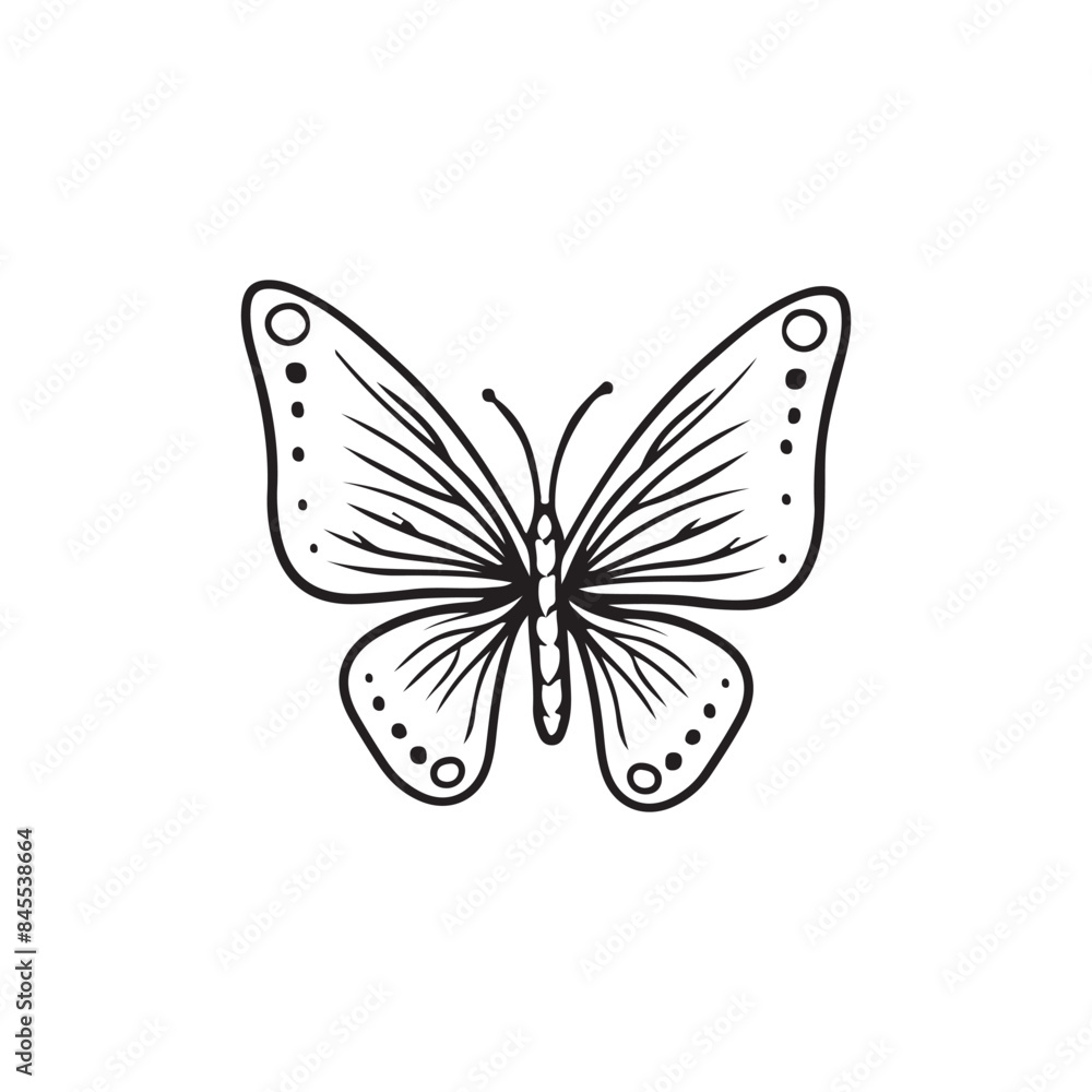 Beautiful realistic butterfly with dots in black isolated on white background. Hand drawn vector sketch illustration in doodle engraved line art vintage style. Tattoo design, lightness, flying insect. Beautiful realistic butterfly with dots in black isolated on white background. Hand drawn vector sketch illustration in doodle engraved line art vintage style. Tattoo design, lightness, flying insect.