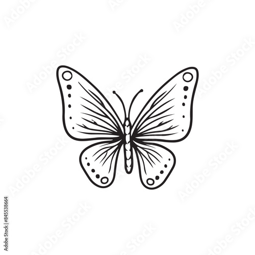 Beautiful realistic butterfly with dots in black isolated on white background. Hand drawn vector sketch illustration in doodle engraved line art vintage style. Tattoo design, lightness, flying insect.