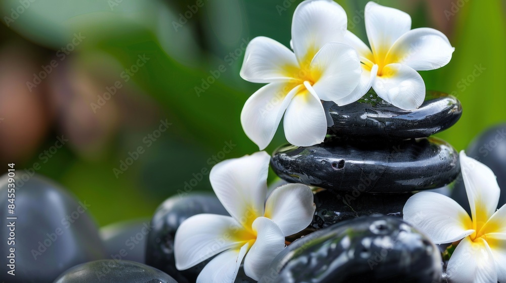 Still life with gardenia and plant with therapy stones Still life with gardenia and plant with therapy stones