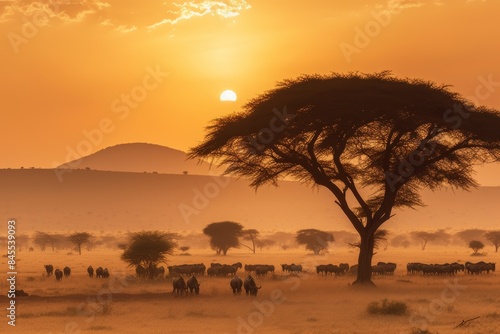 beautiful landscape african safari at sunset