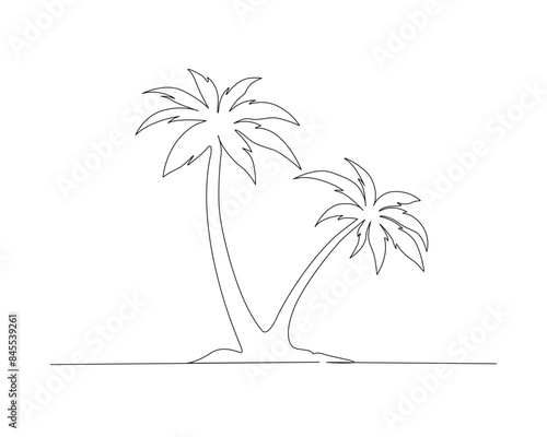 Continuous one line drawing of Palm tree vector. Coconut tree single outline vector illustration. Editable stroke.