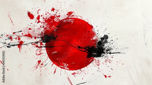 Abstract Red and Black Splatter Painting on Canvas