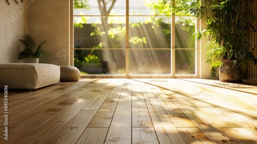 Illustrate a cozy room with bamboo flooring
