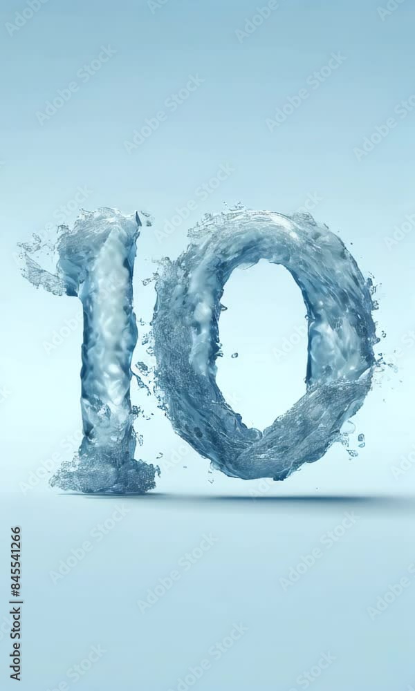 number 10 dynamically formed by swirling water against a light blue background. The fluid design captures the movement and clarity of water, creating a refreshing and energetic visual effect number 10 dynamically formed by swirling water against a light blue background. The fluid design captures the movement and clarity of water, creating a refreshing and energetic visual effect