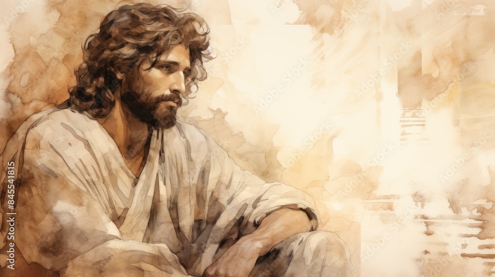 Naklejka premium The painting of St. Thomas the Apostle in Moment of Doubt with Ancient India Background, Beige Background, Copyspace,Christian banner
