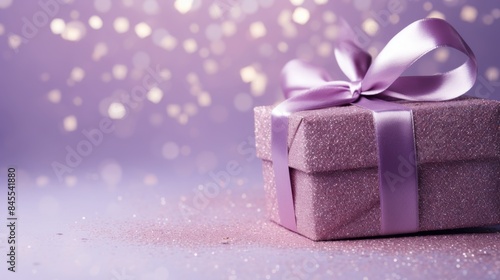 Sparkling Purple Gift Box with Festive Background