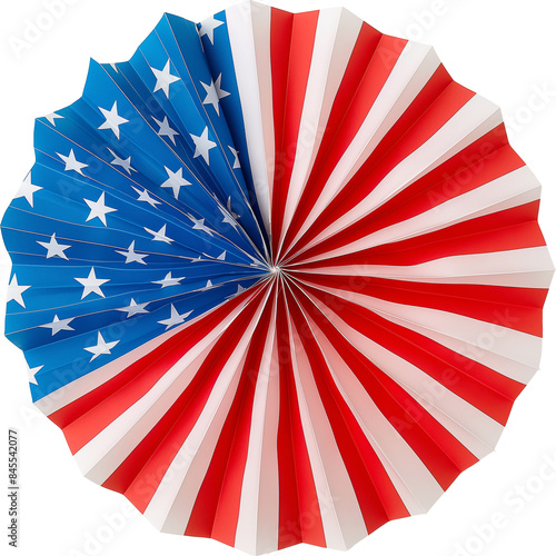 American flag paper fan decoration for patriotic celebrations isolated on transparent background.