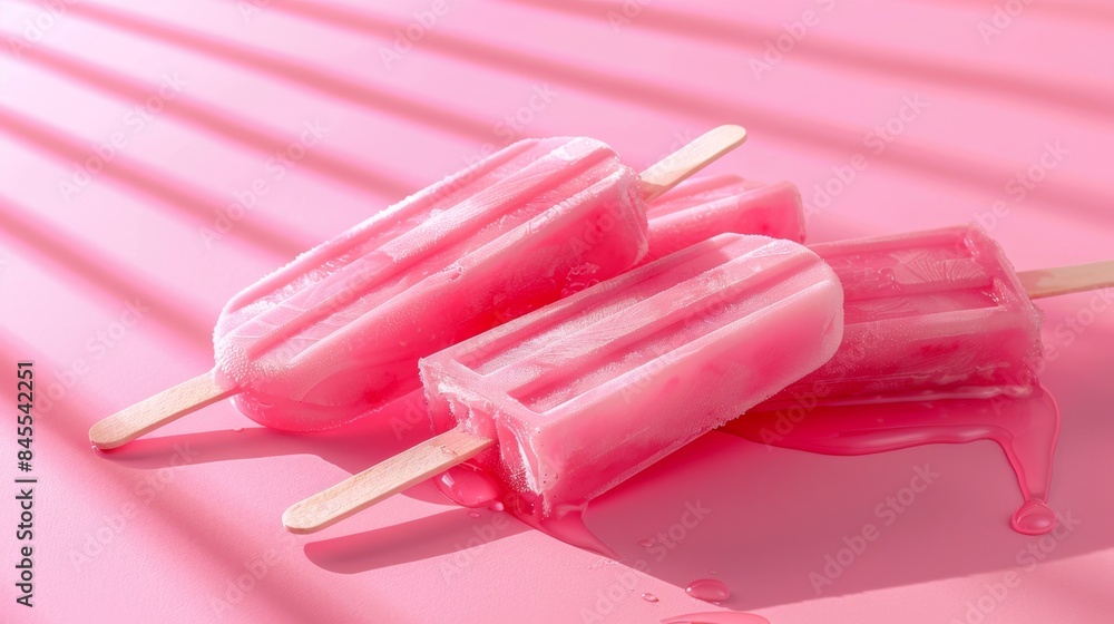 Close Up of Pink Berry Popsicles on Ice. Pink Drink Popsicles Close Up of Pink Berry Popsicles on Ice. Pink Drink Popsicles