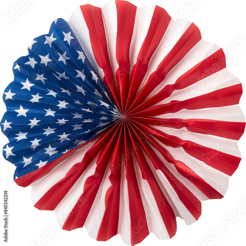 American flag paper fan decoration for patriotic celebrations isolated on transparent background.