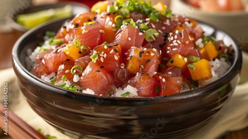 Fresh Tuna Poke Bowl with Vegetables and Sesame Seeds