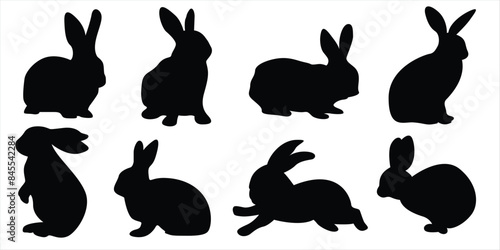 Easter bunny silhouettes, rabbit clip art set, isolated decorative elements for the holidays, template for plotter lazer cutting and print